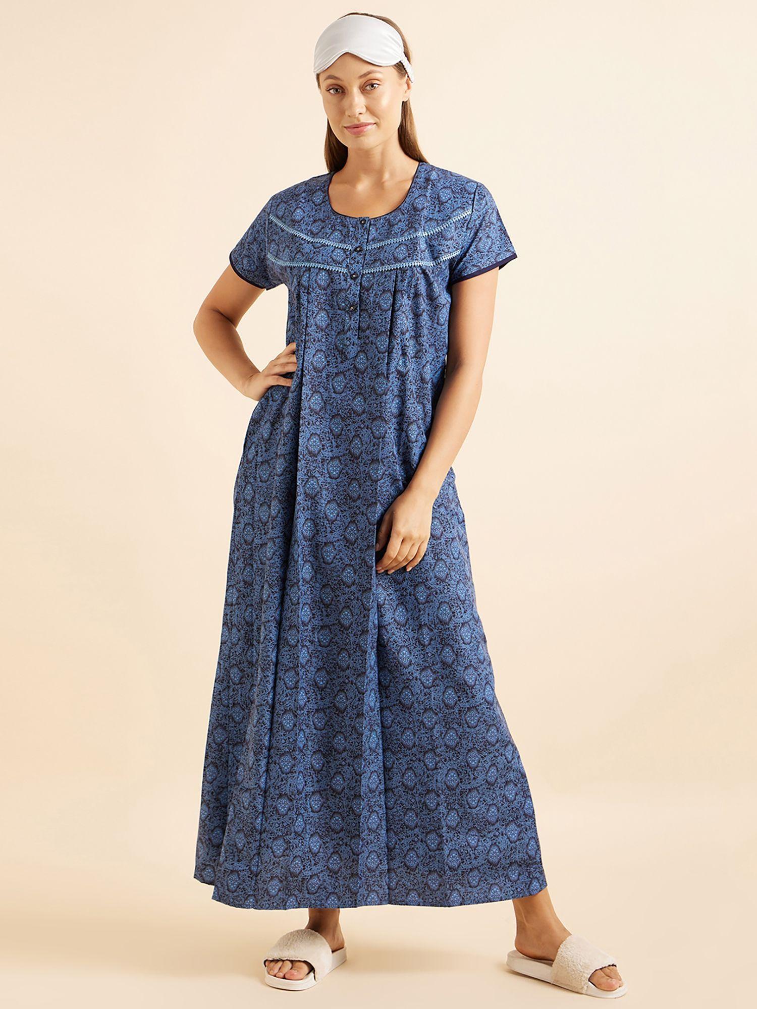 women printed half sleeves maxi nightgown