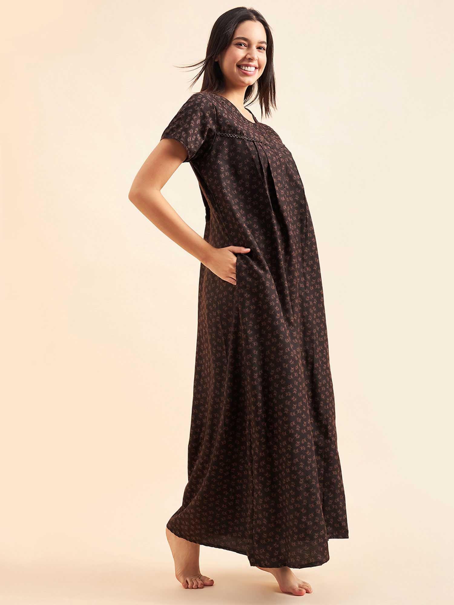 women printed half sleeves night dress