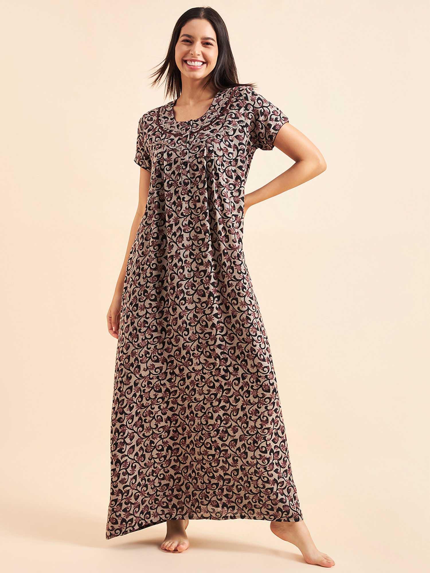 women printed half sleeves night dress