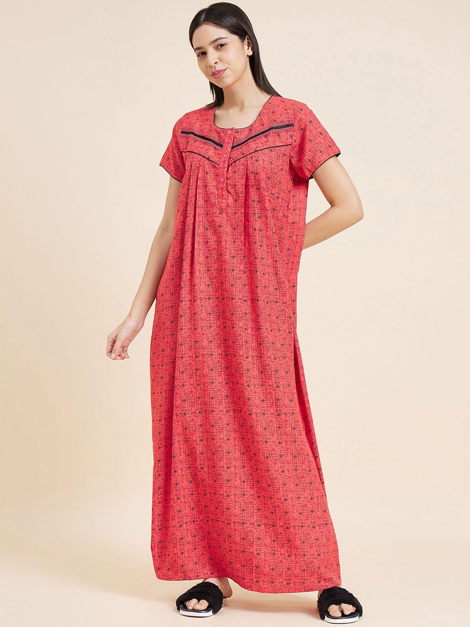 women printed half sleeves night dress