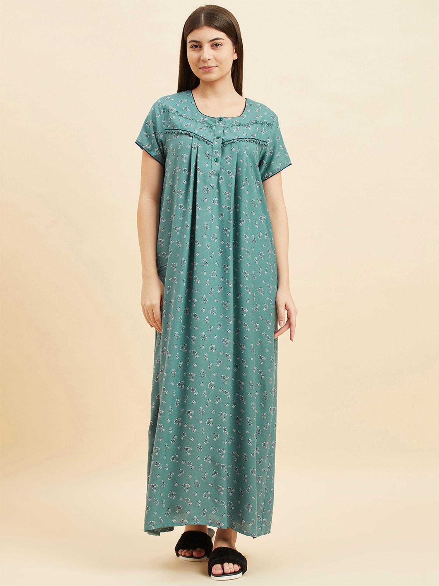 women printed half sleeves night gown