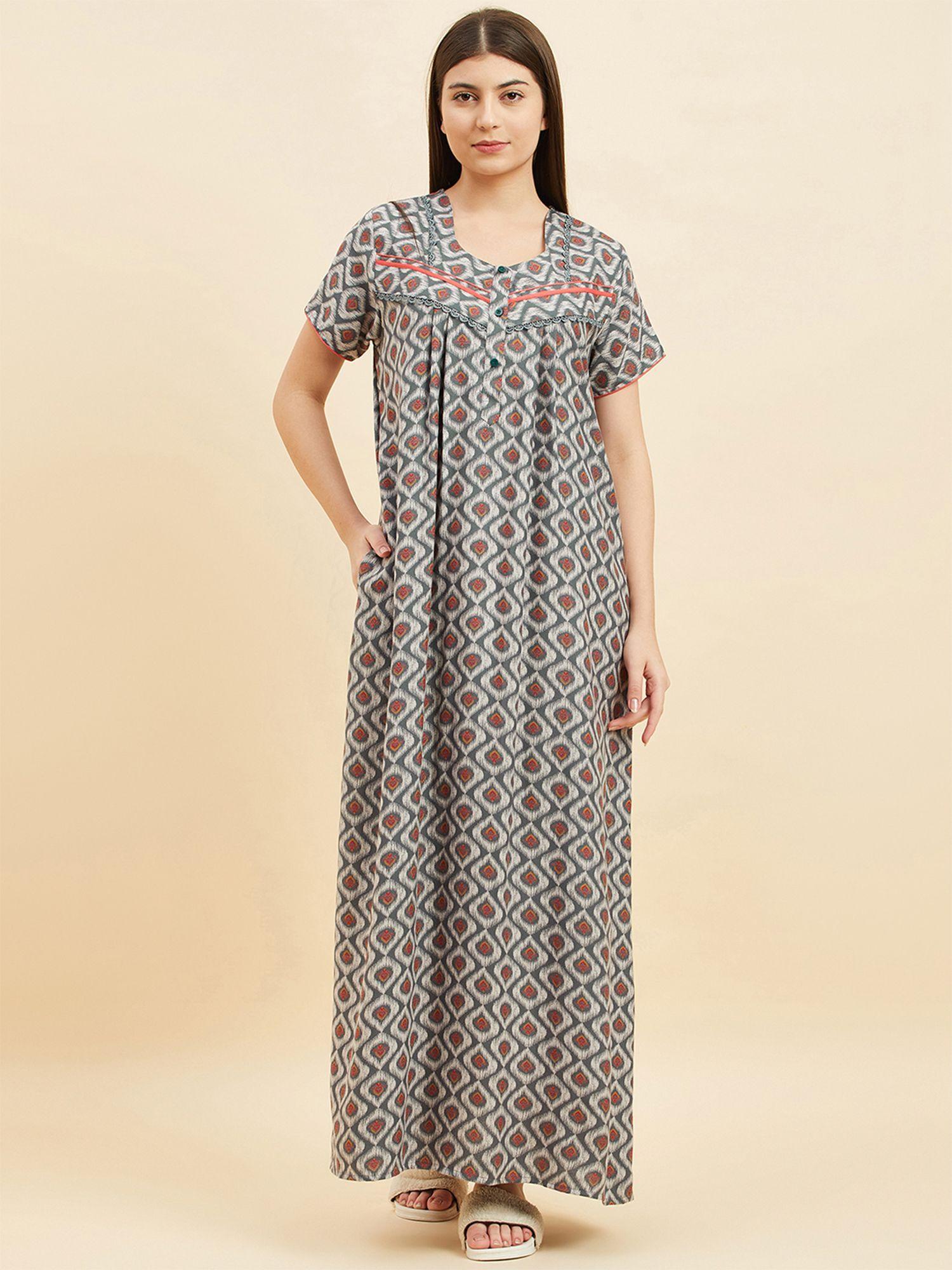 women printed half sleeves night gown