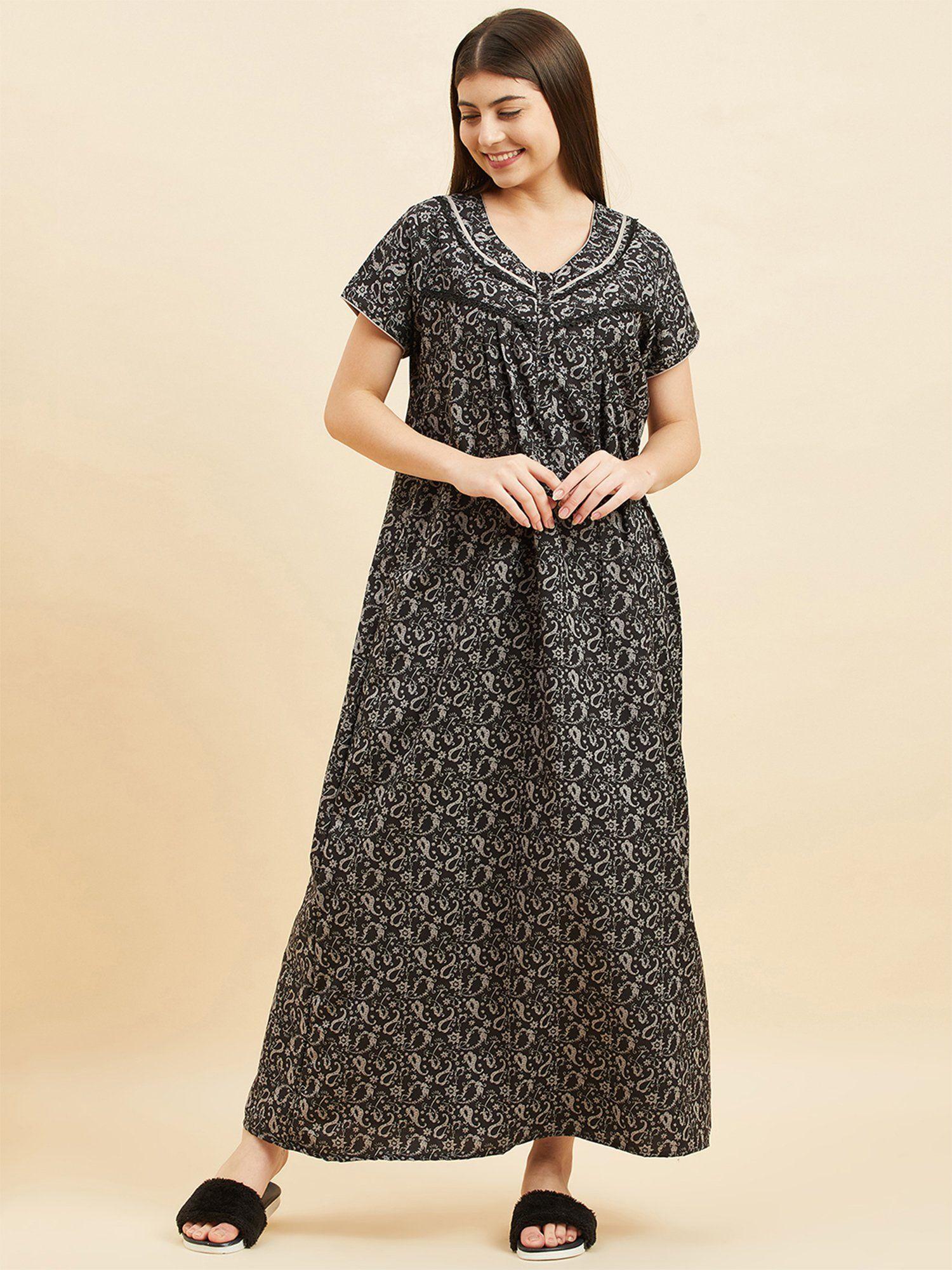 women printed half sleeves night gown