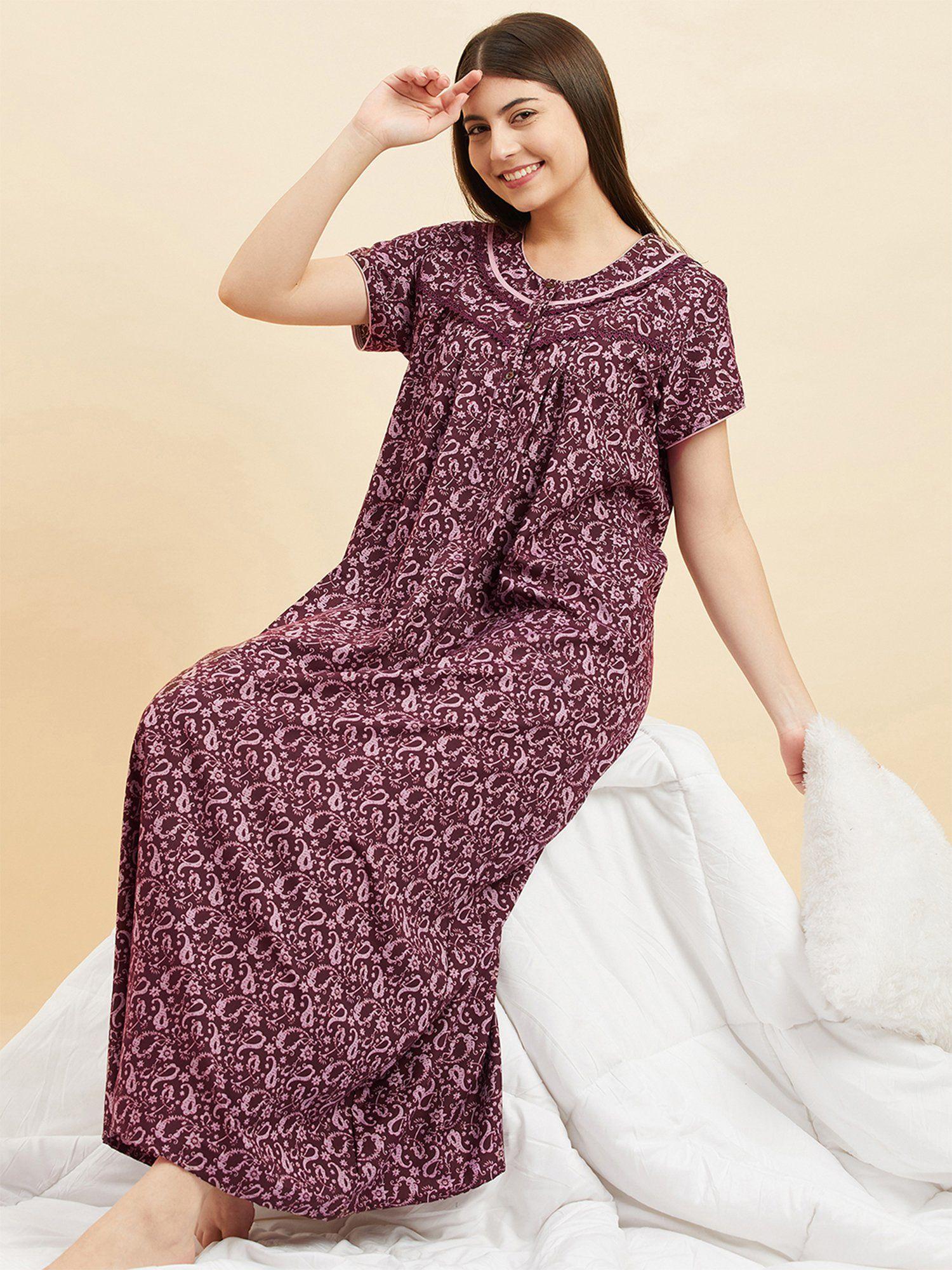 women printed half sleeves night gown