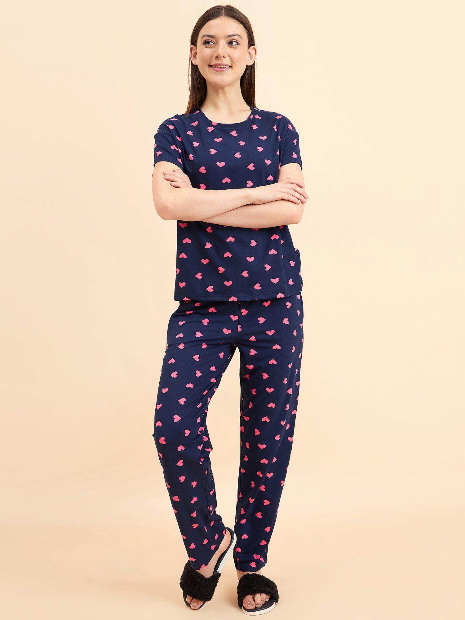 women printed half sleeves t-shirt and pyjama ( set of 2)