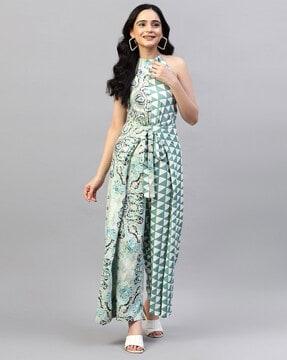 women printed halter-neck jumpsuit