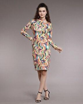 women printed high-neck bodycon dress