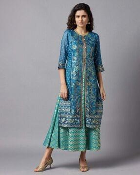 women printed jacket & kurta set