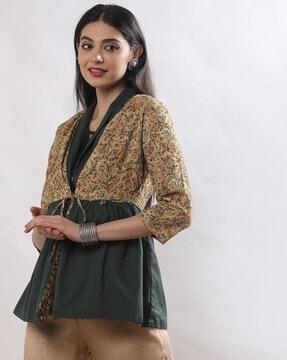 women printed jacket with tie-up
