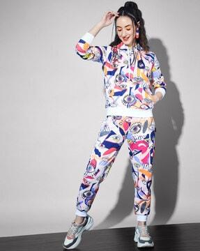 women printed joggers with drawstring waist