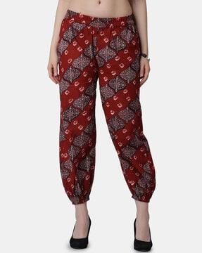 women printed joggers with elasticated waistband