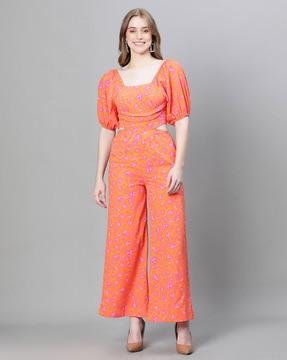 women printed jumpsuit with cutouts