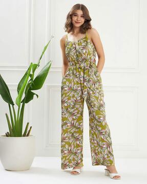 women printed jumpsuit with waist tie-up