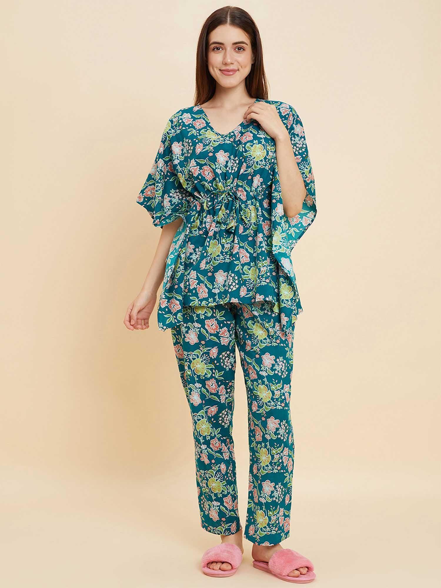 women printed kaftan pyjama (set of 2)