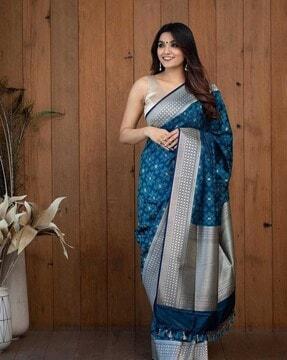 women printed kanjeevaram silk saree with contrast border