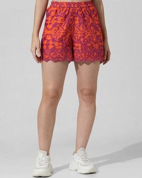 women printed knit shorts with elasticated waistband