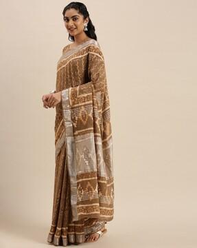 women printed linen cotton saree