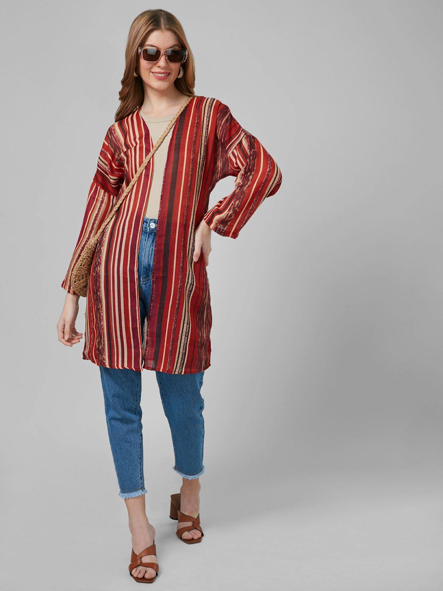 women printed longline shrug