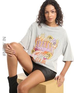 women printed loose fit crew-neck t-shirt