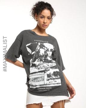 women printed loose fit crew-neck t-shirt