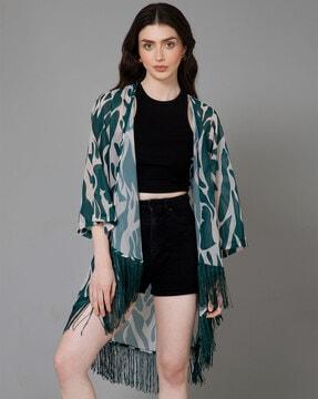 women printed loose fit open-front shrug