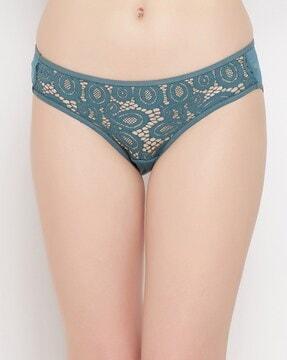 women printed low waist bikini panty with outer elastic