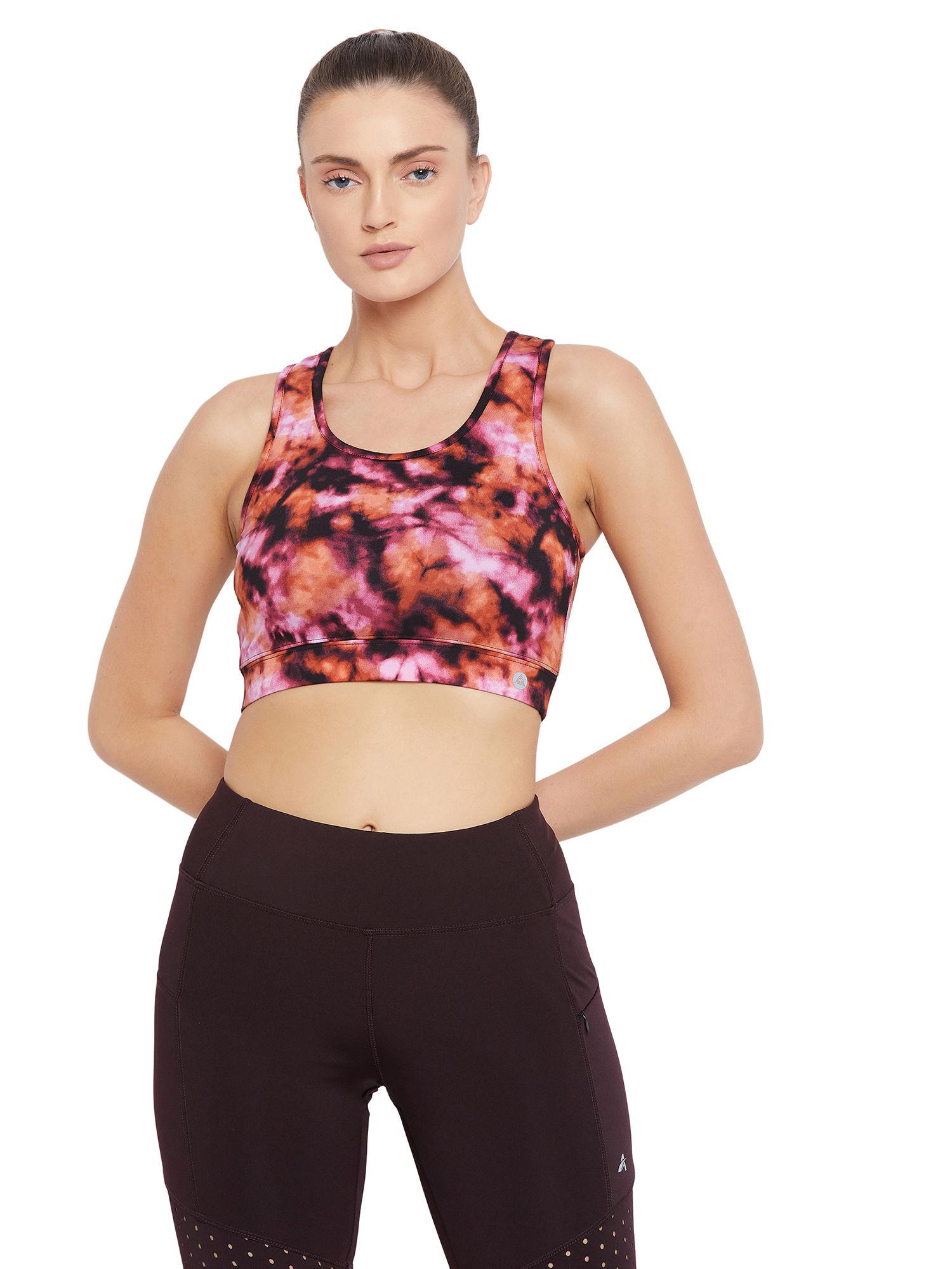 women printed luxe aop sports bra - maroon