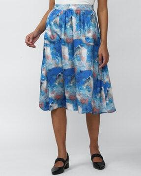 women printed midi flared skirt