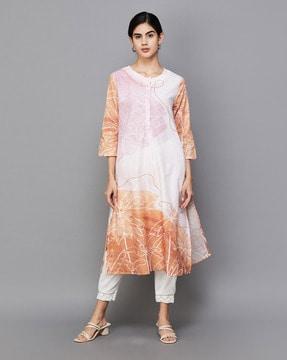 women printed no darts straight kurta