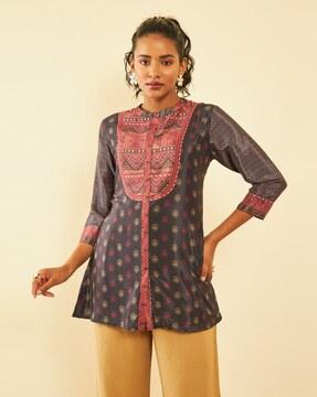 women printed no darts straight tunic