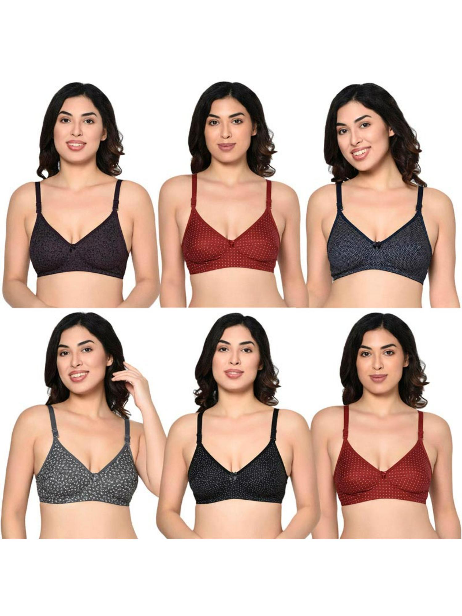 women printed non-wired non padded regular bra 1571 - pack of 6 - multi-color