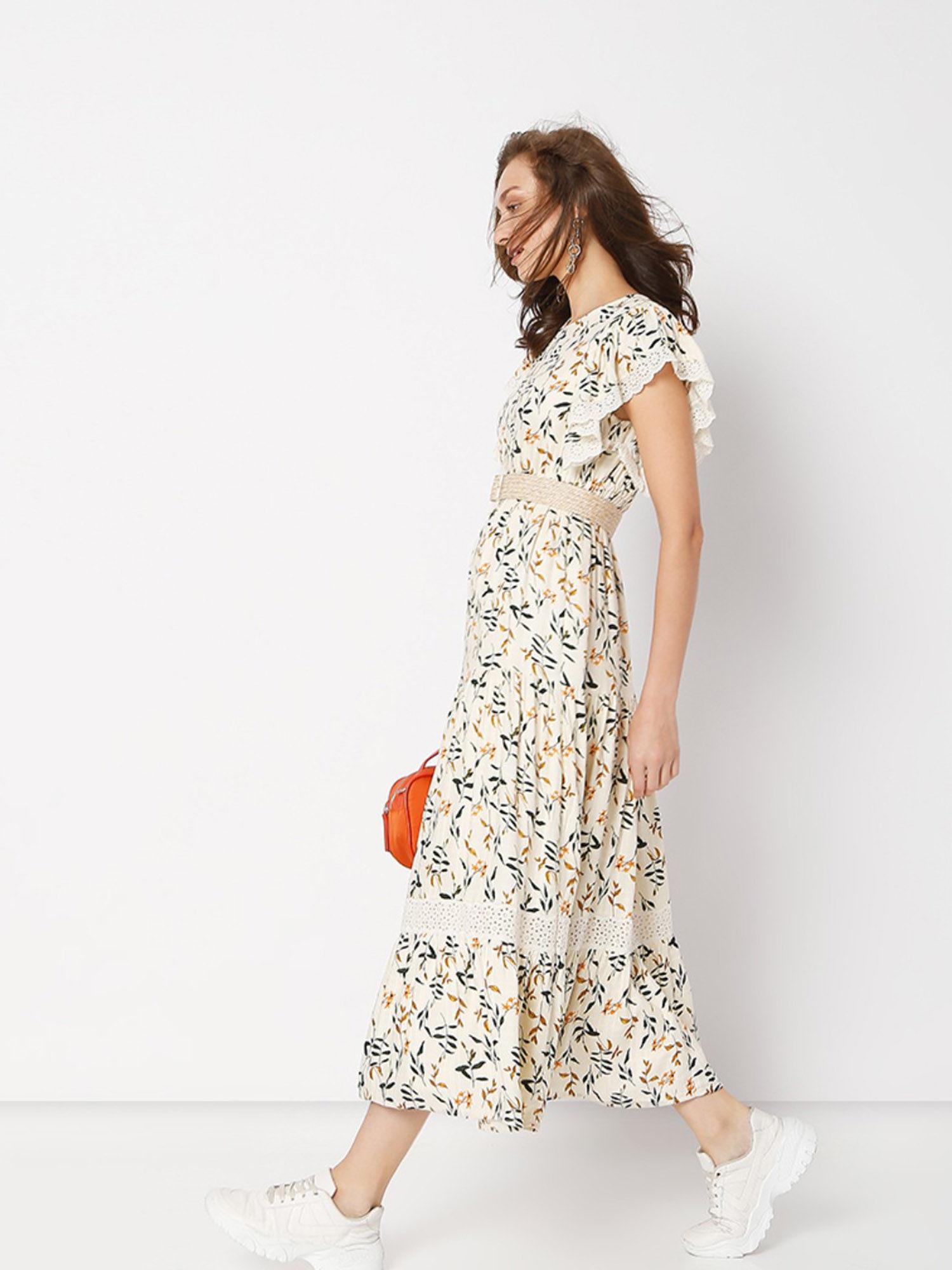 women printed off white dress