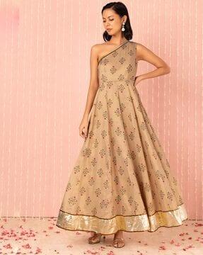 women printed one shoulder anarkali kurta