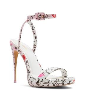 women printed open-toe stilettos