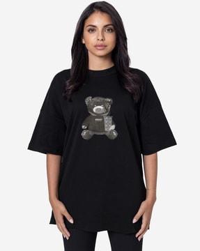 women printed oversized fit crew-neck t-shirt