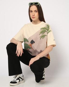 women printed oversized fit crew-neck t-shirt