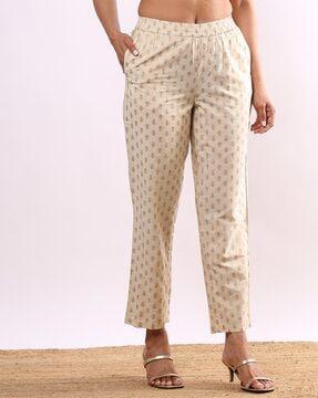 women printed pants with elasticated waist