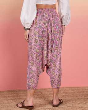 women printed pants with elasticated waist