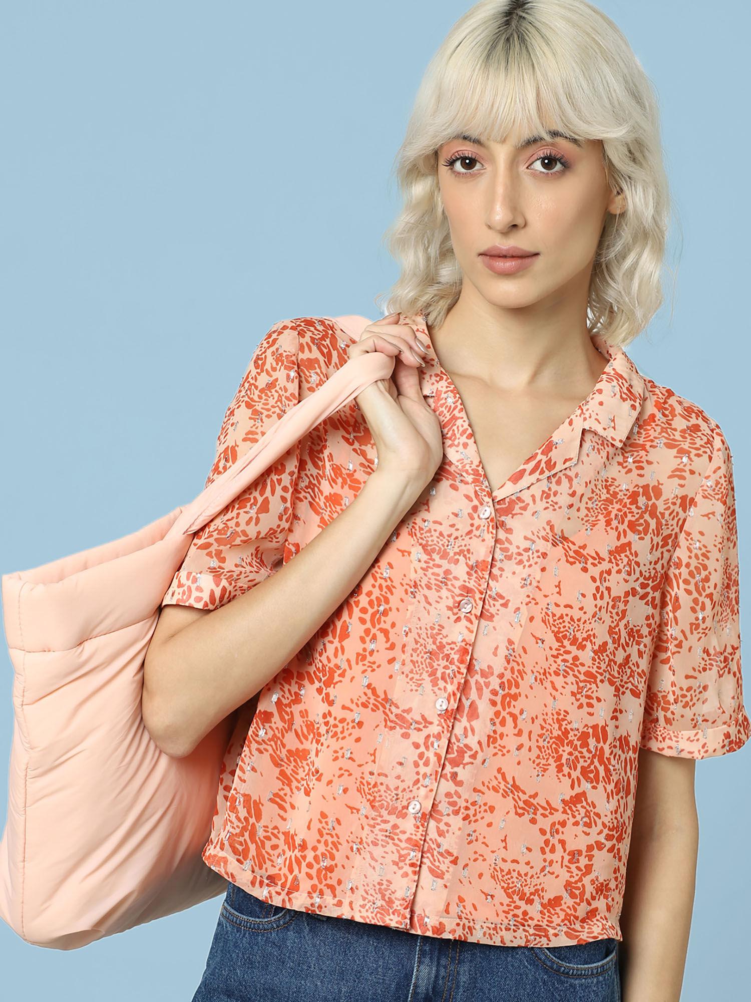 women printed peach shirt