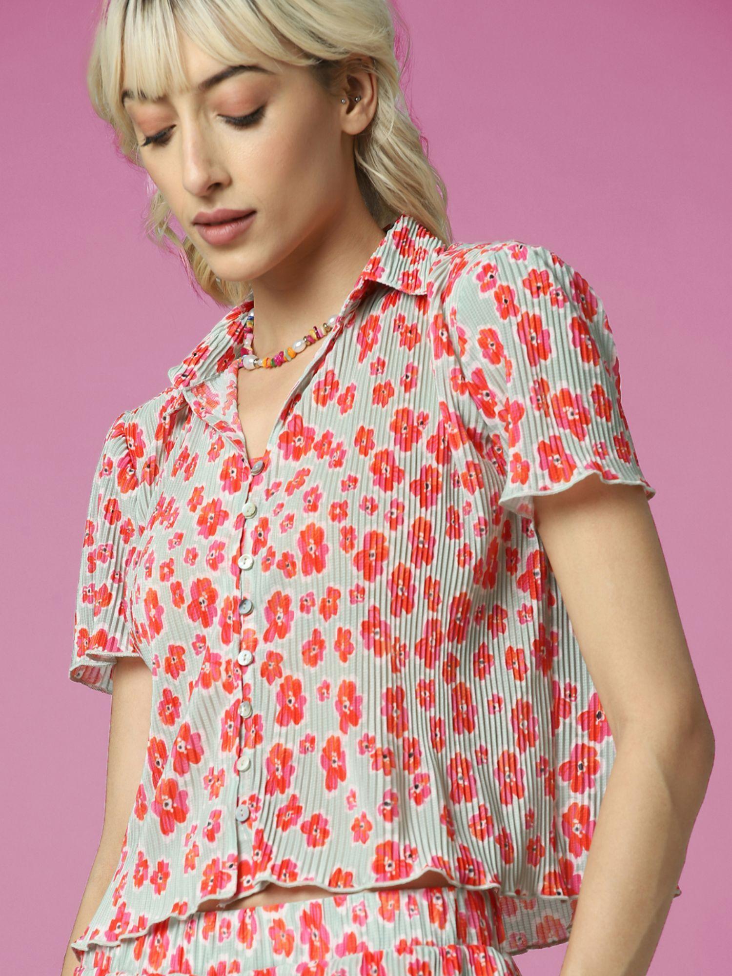 women printed pink shirt