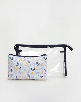 women printed pouch with transparent zipper