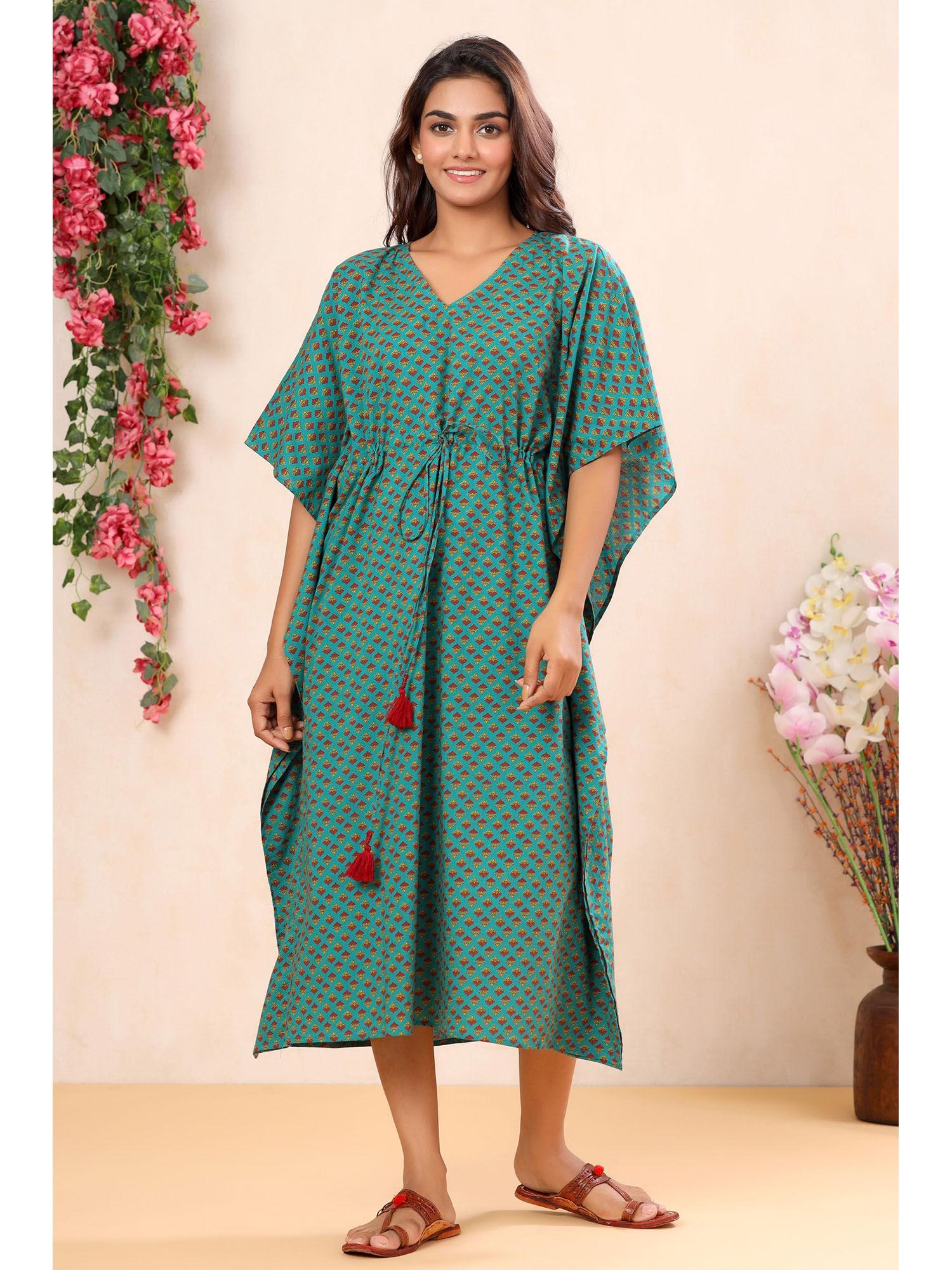 women printed pure cotton kaftan night wear