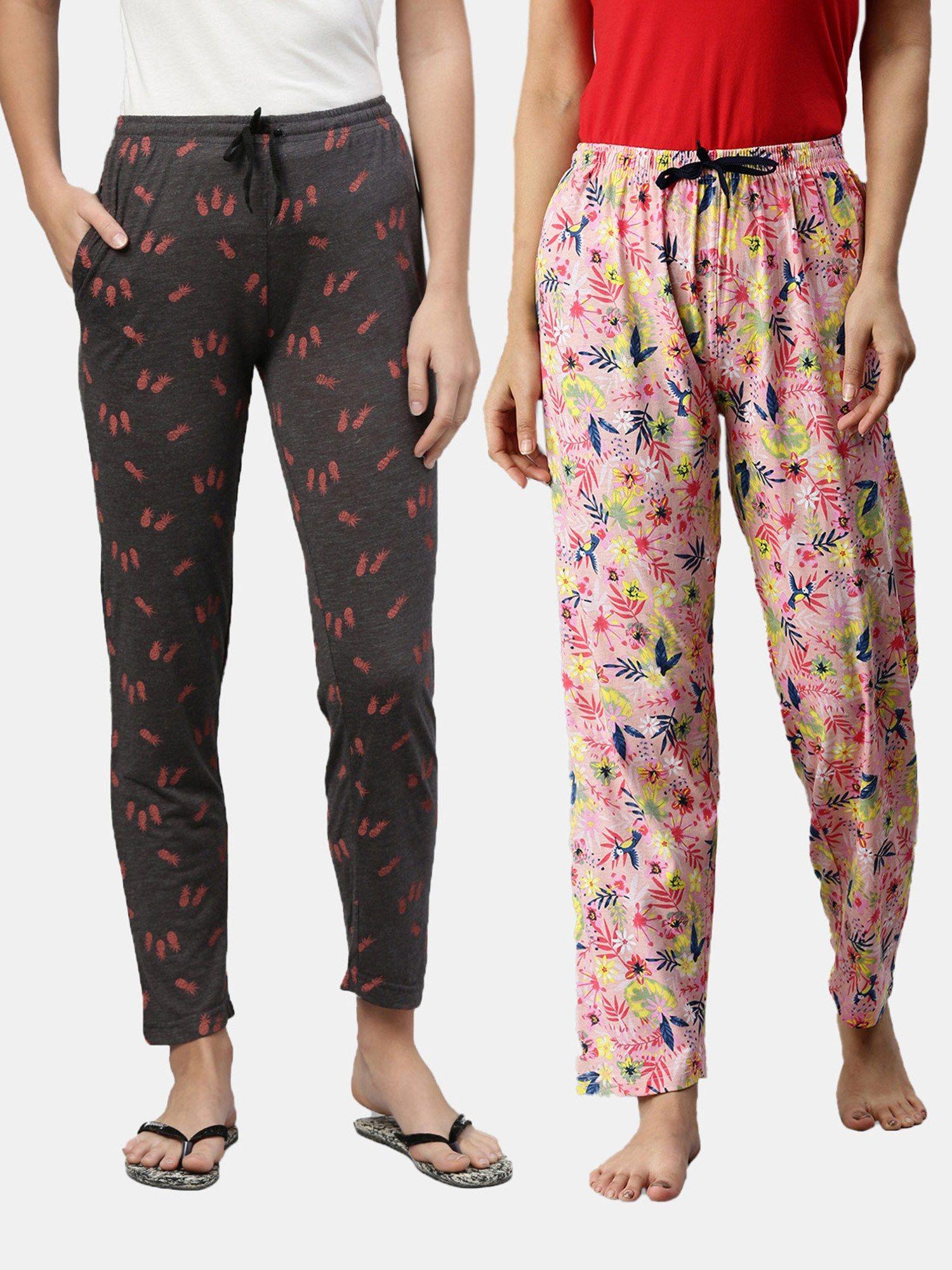 women printed pure cotton lounge pants (pack of 2)