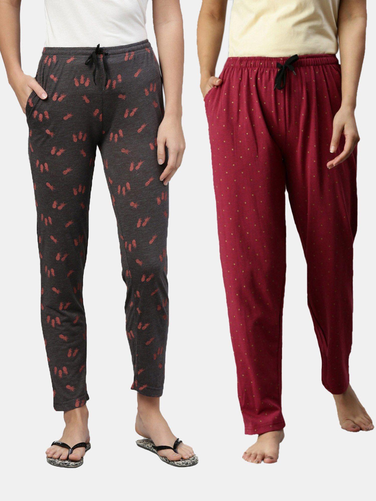 women printed pure cotton lounge pants (pack of 2)