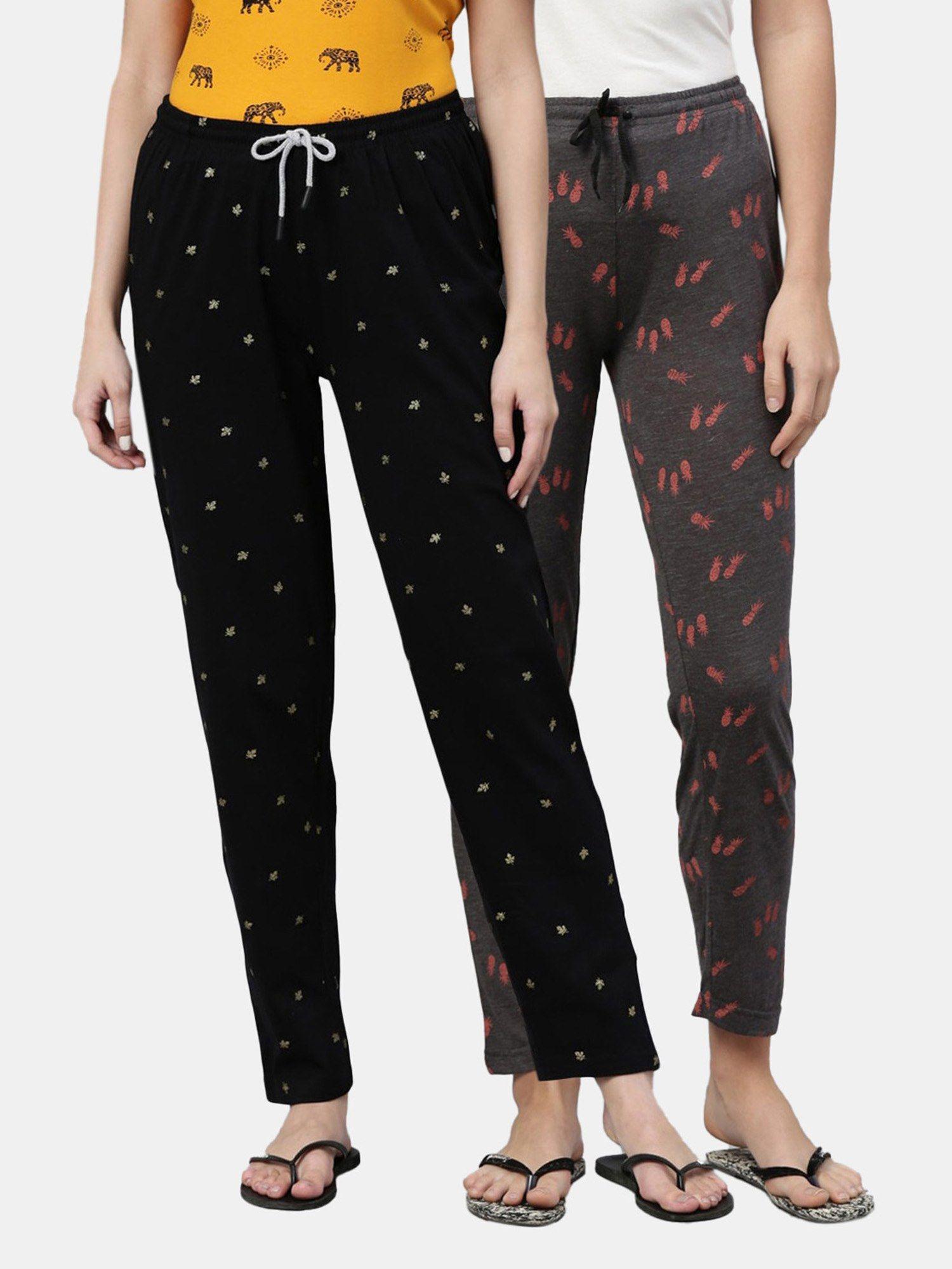 women printed pure cotton lounge pants (pack of 2)