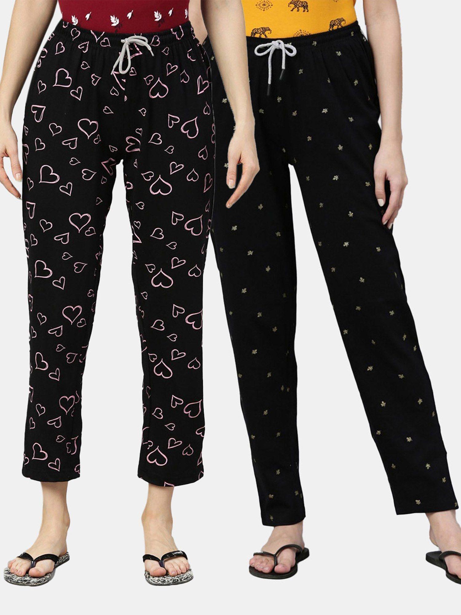 women printed pure cotton lounge pants (pack of 2)