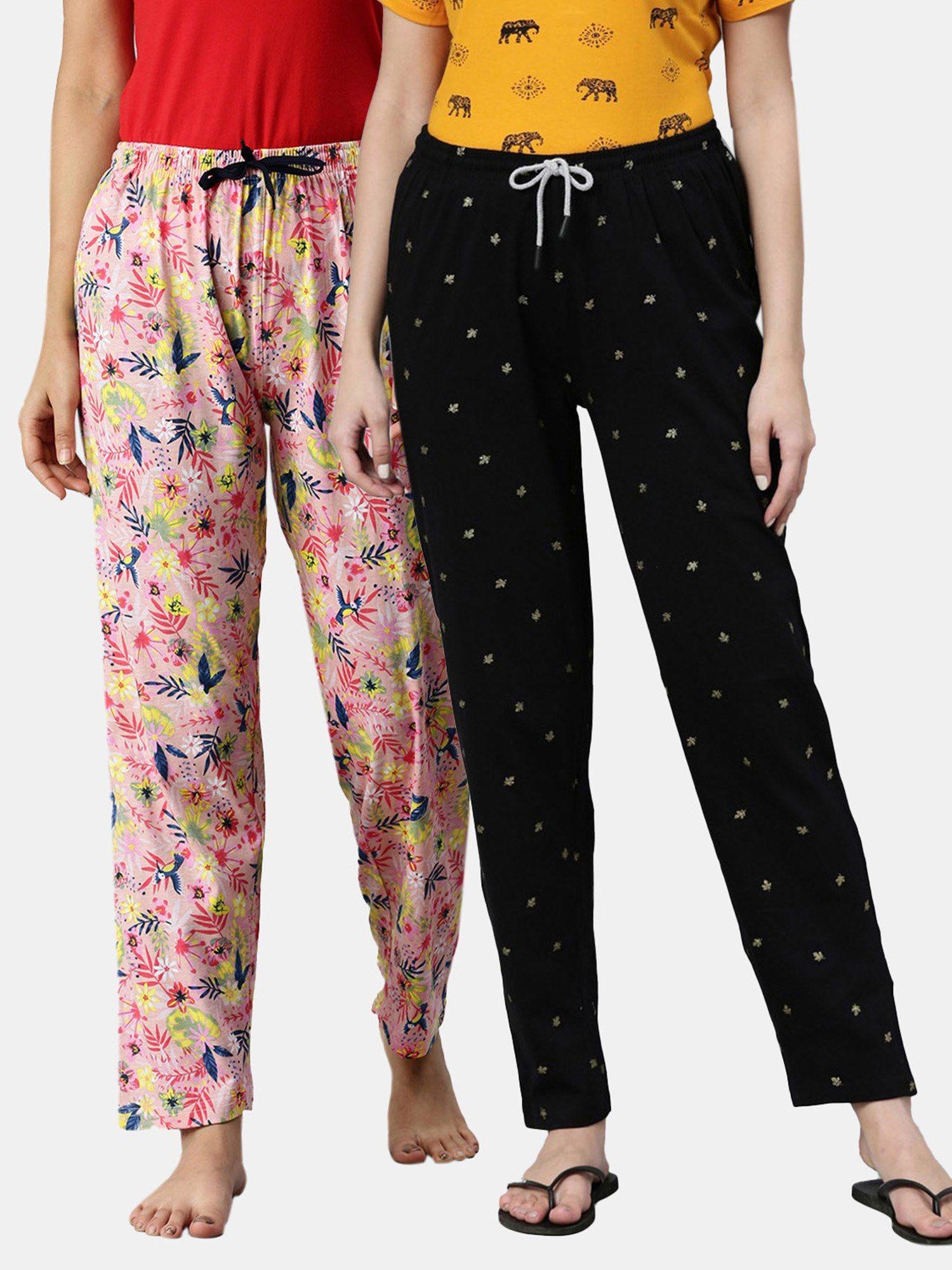 women printed pure cotton lounge pants (pack of 2)