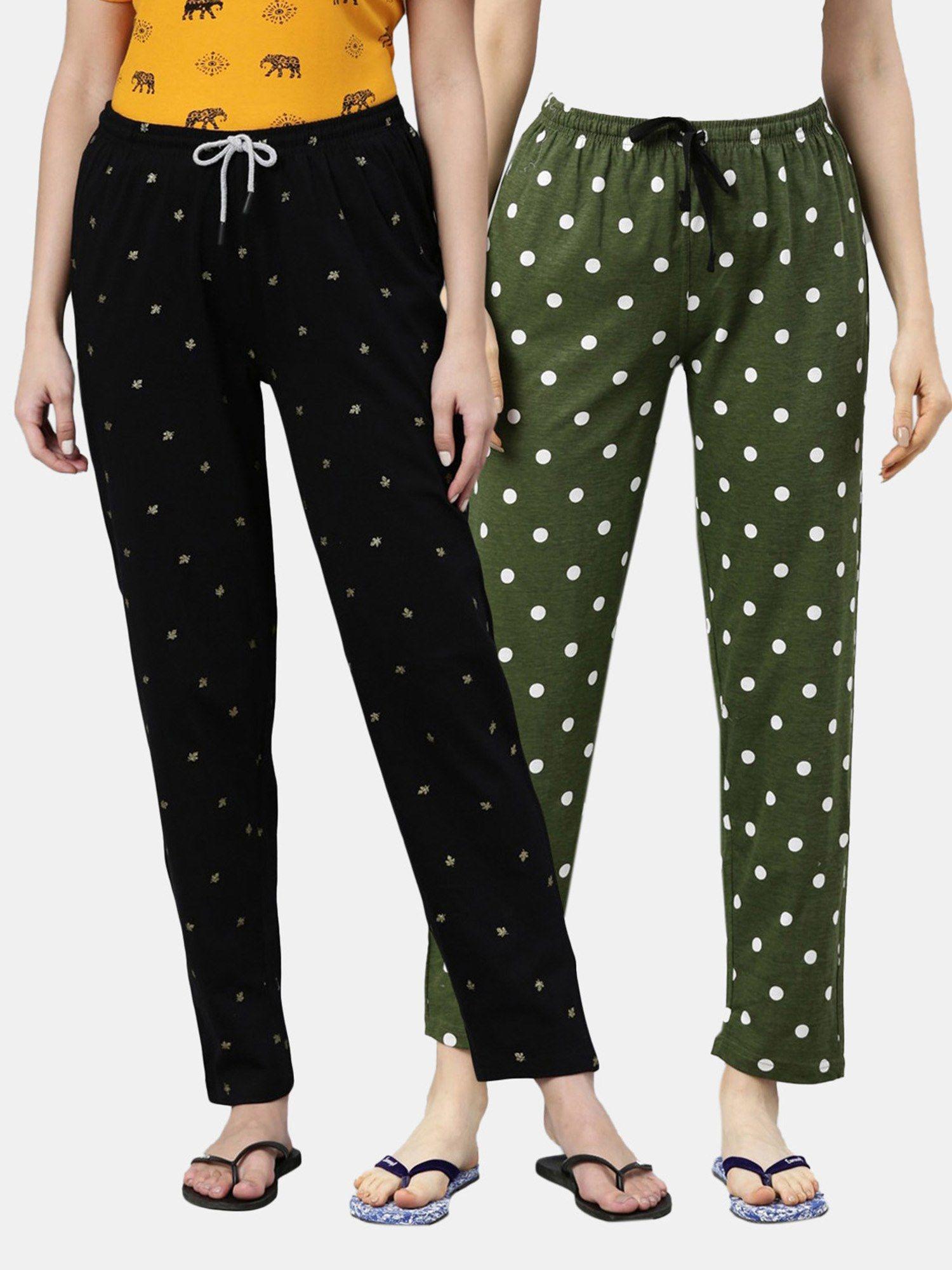 women printed pure cotton lounge pants (pack of 2)