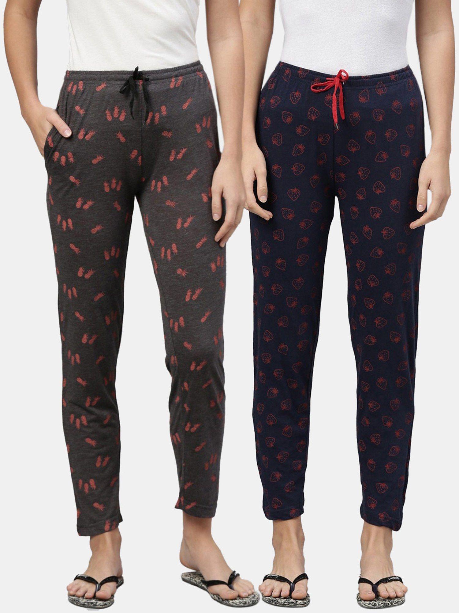 women printed pure cotton lounge pants (pack of 2)