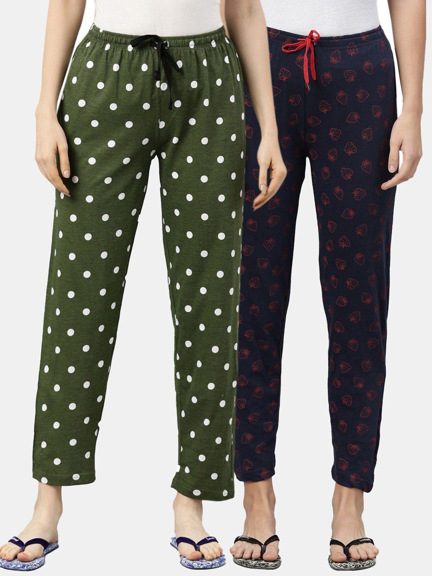 women printed pure cotton lounge pants (pack of 2)